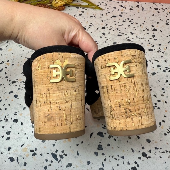 Sam Edelman Yukon Black Suede Strappy Women’s Wedge Cork Sandals Sz 7 - Picture 8 of 11